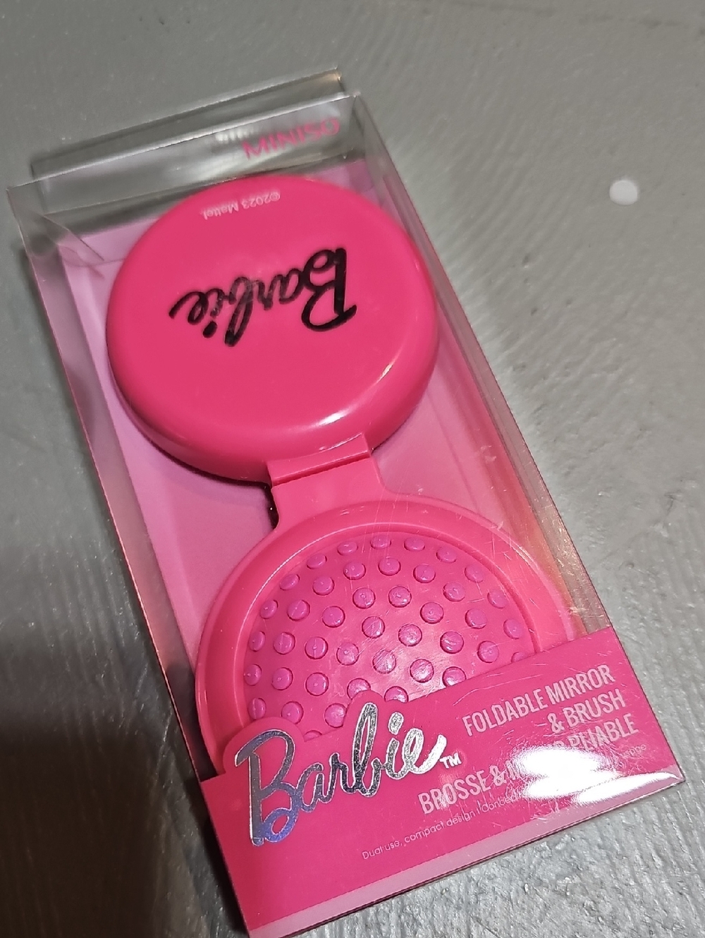 Barbie Miniso Collection Foldable Mirror & Brush Compact Portable Travel Size